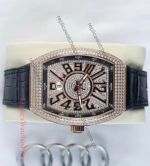 Copy Franck Muller Vanguard Diamond Watch Rose Gold Black Leather Strap